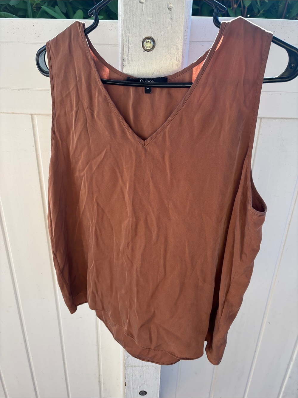 Quince Women's V-Neck Sleeveless Camisole — Rust 100% Silk - Picture 4 of 4